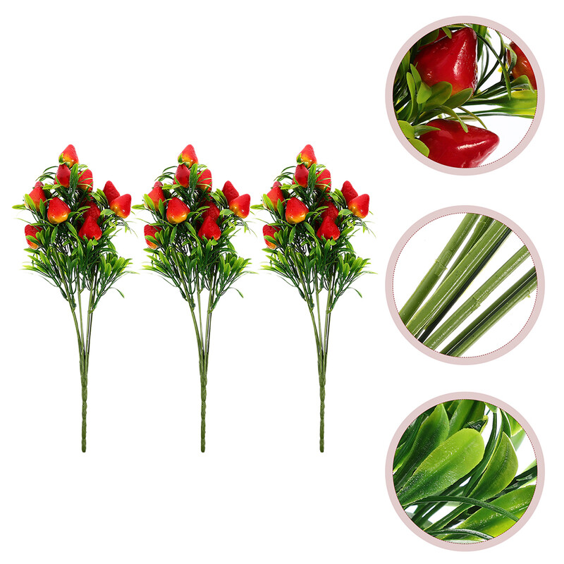 Zemeņu Mākslīgie Viltoti Mākslīgie Zemenes Augļu cērmes Rekvizīti Kātu noformējums Dekorācijas Augļi Ornaments Kāzu Plastmasas Dekors