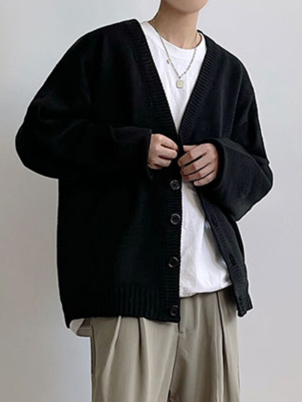 Vīriešu jaka, stingra, mājīga brīvā laika V veida kakla izgriezums, maigs rudens, moderns, vienkāršs klasisks ielas apģērbs. Ikdienas korejiešu stila trikotāža šiks