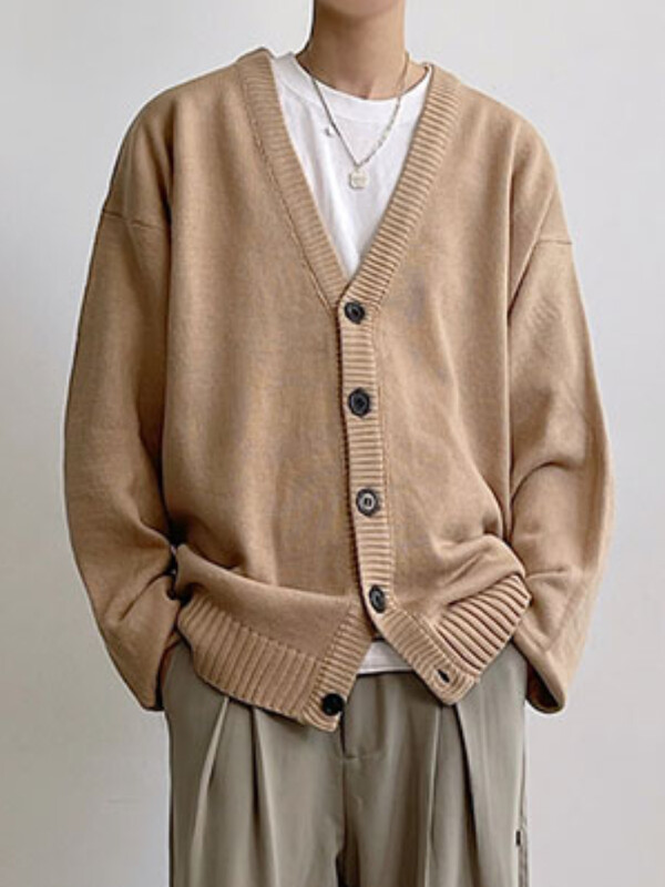 Vīriešu jaka, stingra, mājīga brīvā laika V veida kakla izgriezums, maigs rudens, moderns, vienkāršs klasisks ielas apģērbs. Ikdienas korejiešu stila trikotāža šiks