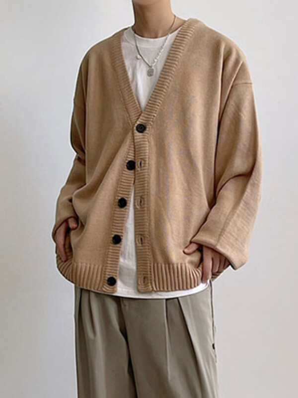 Vīriešu jaka, stingra, mājīga brīvā laika V veida kakla izgriezums, maigs rudens, moderns, vienkāršs klasisks ielas apģērbs. Ikdienas korejiešu stila trikotāža šiks