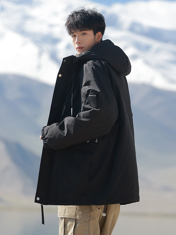 2024. gada jauna vīriešu ziemas jaka, bieza, silta parka mētelis, korejiešu modes kapuce, vējjaka, kokvilnas polsterēta termojaka, liela izmēra 8 XL