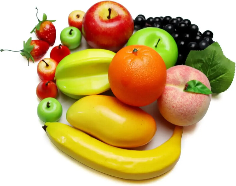 Mākslīgie augļi vienā komplektā mājas dekorēšanai, 12 veidu augļi, dažādi augļi, ballīte, Ziemassvētki, fotosesija, 16 gab.