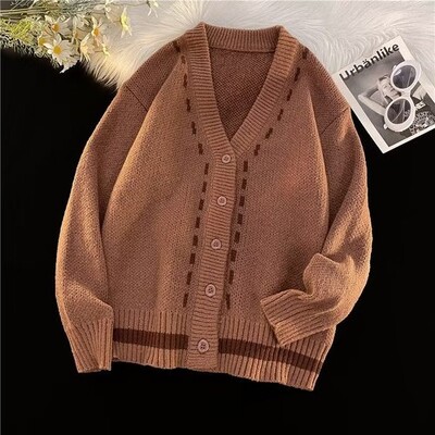 M-3XL Férfi kardigánok V-nyakú, jóképű, elegáns Népszerű, kényelmes, hosszú ujjú, kötött ruhák Tiniknek Főiskolai laza tavaszi koreai