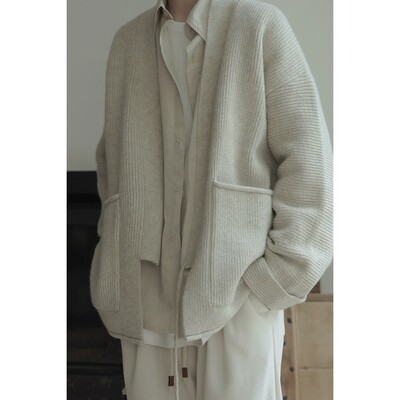 Pavasara rudens vīriešu brīvs džemperis, trikotāžas mežģīnes vidēja garuma slinks jaciņš, ciets High Street ikdienas džemperis ar V veida kakla izgriezumu