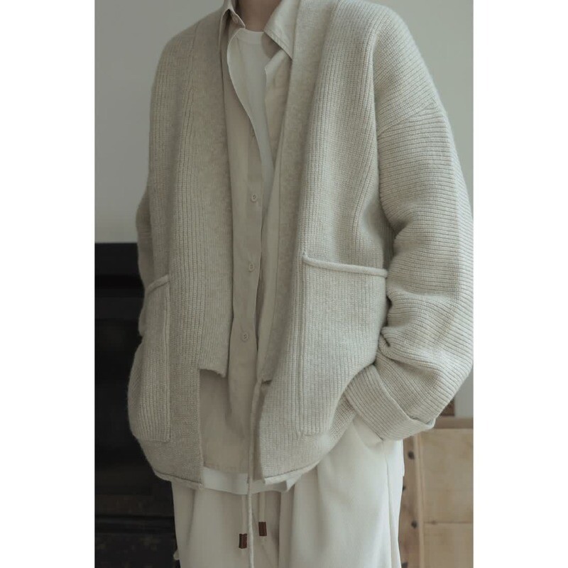 Pavasara rudens vīriešu brīvs džemperis, trikotāžas mežģīnes vidēja garuma slinks jaciņš, ciets High Street ikdienas džemperis ar V veida kakla izgriezumu