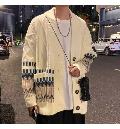 Japāņu vintage Argyll V veida kakla jaka džemperis vīriešiem brīvi pieguļošs daudzpusīgs ikdienas trikotāžas augšjaka moderns zīmols