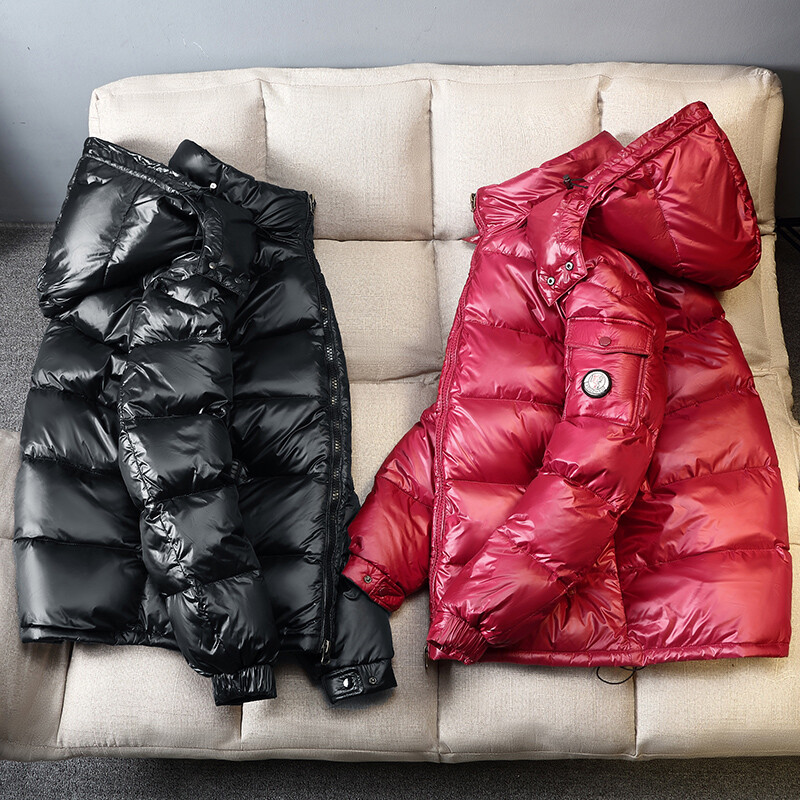 2024. gada ziemas dūnu jaka vīriešiem, īsa, retro spīdīga, noņemama kapuce, balts pīļu dūnu silts mētelis sieviešu augstas kvalitātes aukstumizturīgs parka