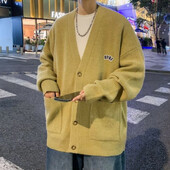 Melns Vīriešu Apģērbs Jaciņa Trikotāžas Džemperi Vīriešiem V kakla izgriezums Zaļa Kokvilna Pasūtījums Vilna Y2k Streetwear Street Trikotāžas Pull Oversize