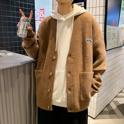 Melns Vīriešu Apģērbs Jaciņa Trikotāžas Džemperi Vīriešiem V kakla izgriezums Zaļa Kokvilna Pasūtījums Vilna Y2k Streetwear Street Trikotāžas Pull Oversize