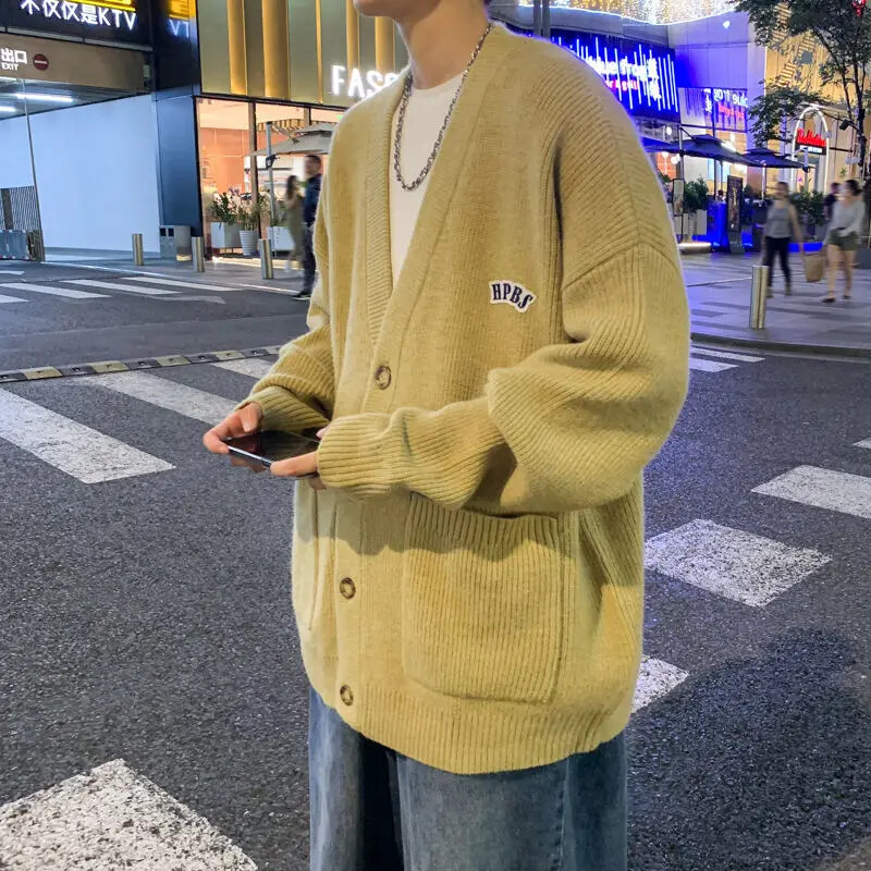 Melns Vīriešu Apģērbs Jaciņa Trikotāžas Džemperi Vīriešiem V kakla izgriezums Zaļa Kokvilna Pasūtījums Vilna Y2k Streetwear Street Trikotāžas Pull Oversize