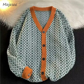 Vīriešu jaka Džemperis Modes Trikotāža Ērts Ielu apģērbs Kontrastkrāsa Japāņu stils V veida kakla izgriezums Brīvais ārējais jauns apģērbs