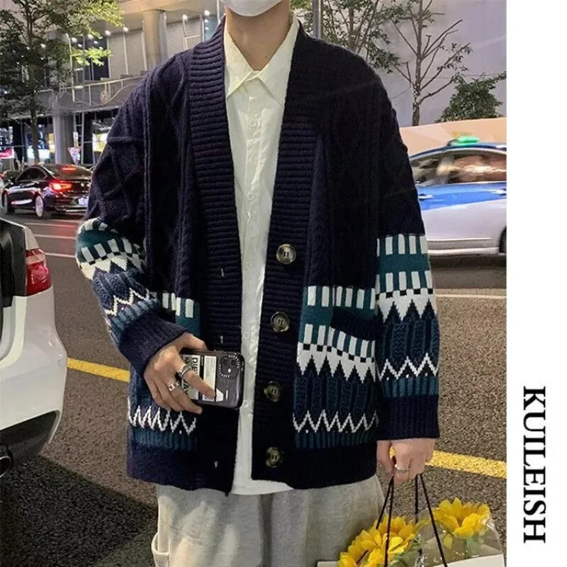 2022 m. rudens/žiemos vyriški vintažiniai gatvės drabužiai, megztinis, amerikietiško stiliaus, laisvalaikio lininis megztinis, madinga japoniško stiliaus striukė