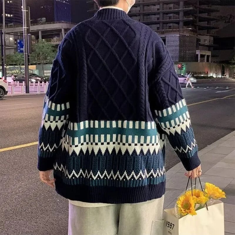 2022 m. rudens/žiemos vyriški vintažiniai gatvės drabužiai, megztinis, amerikietiško stiliaus, laisvalaikio lininis megztinis, madinga japoniško stiliaus striukė