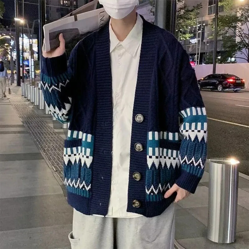 2022 m. rudens/žiemos vyriški vintažiniai gatvės drabužiai, megztinis, amerikietiško stiliaus, laisvalaikio lininis megztinis, madinga japoniško stiliaus striukė