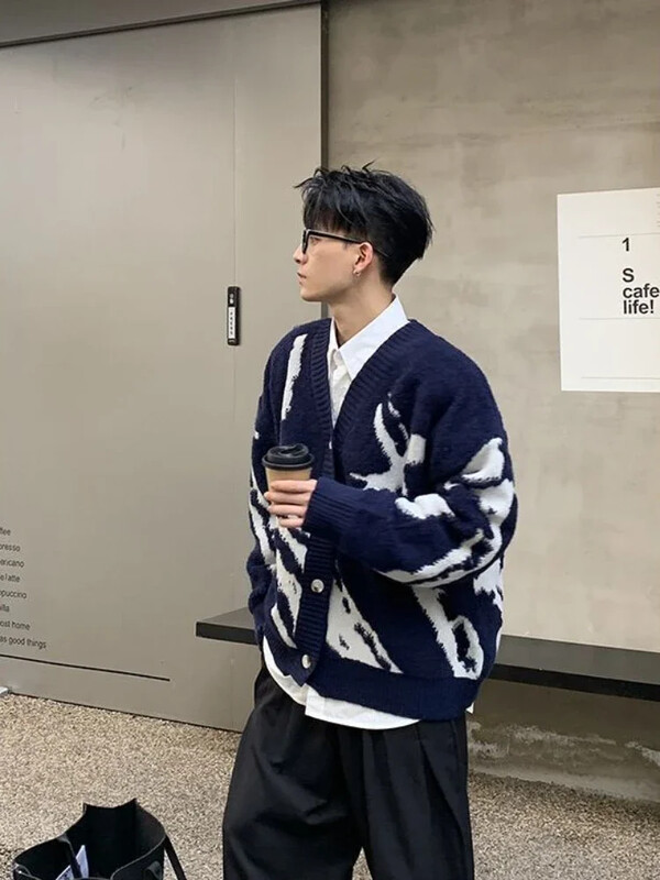 Férfi ruhák Grafikus dzseki Kardigán kötött férfi pulóverek kabát Maletry Y2k Streetwear Nagy méretű felsők 90-es évek Vintage laza szabású X