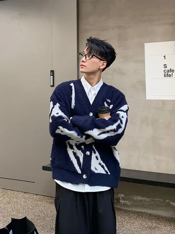 Férfi ruhák Grafikus dzseki Kardigán kötött férfi pulóverek kabát Maletry Y2k Streetwear Nagy méretű felsők 90-es évek Vintage laza szabású X