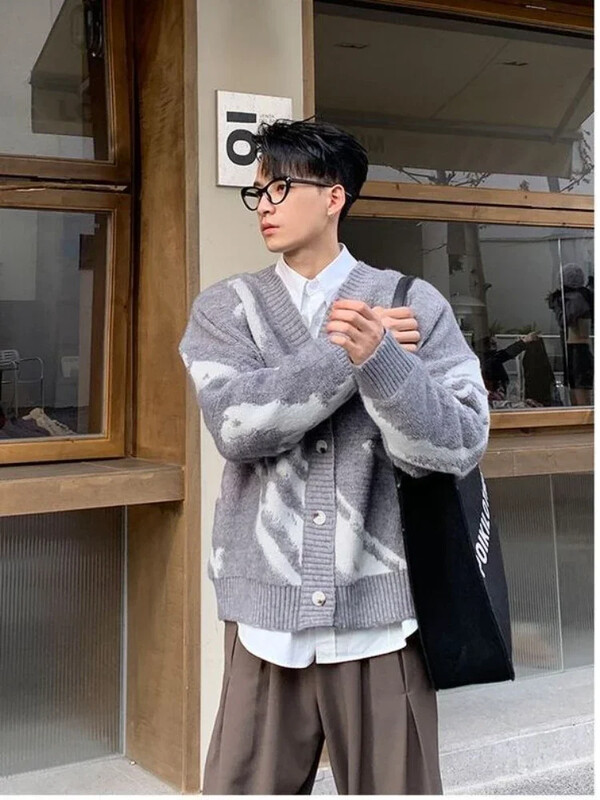 Férfi ruhák Grafikus dzseki Kardigán kötött férfi pulóverek kabát Maletry Y2k Streetwear Nagy méretű felsők 90-es évek Vintage laza szabású X