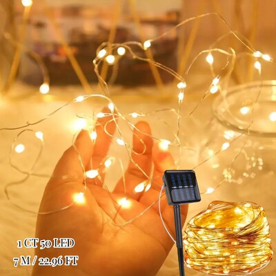 1 db 50/100 LED-es napelemes rézhuzalos lámpa, vízálló napelemes mese díszlámpa kerti udvari partihoz