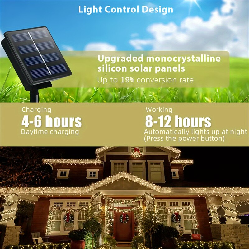 1 db 50/100 LED-es napelemes rézhuzalos lámpa, vízálló napelemes mese díszlámpa kerti udvari partihoz