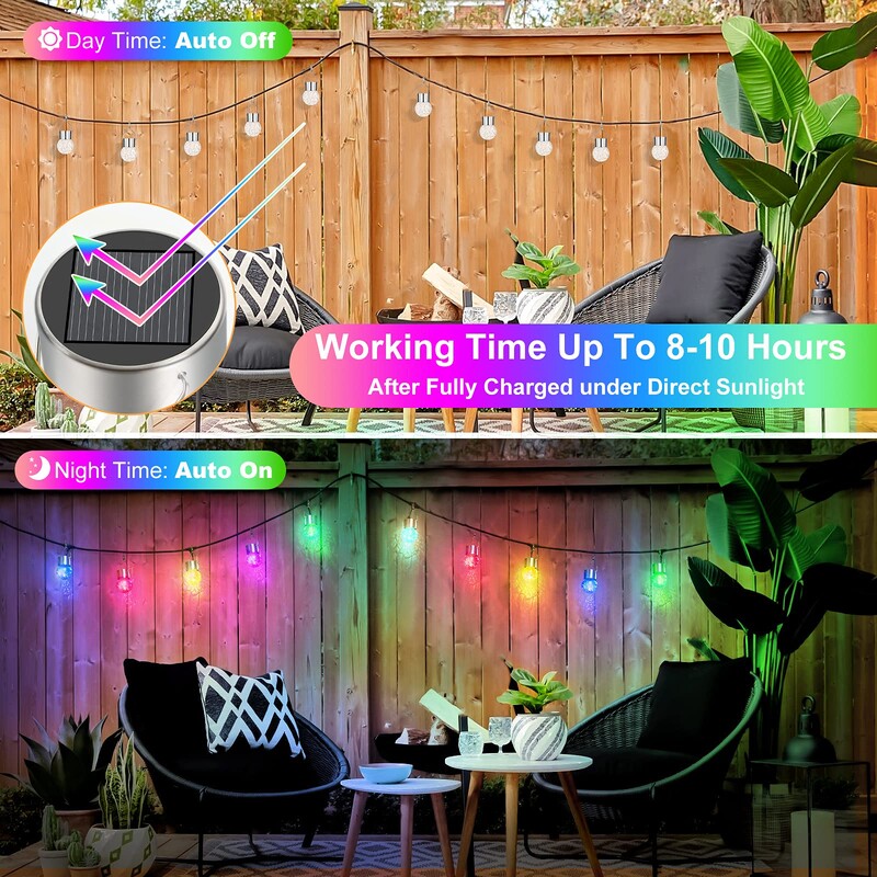 Lumini solare suspendate în aer liber, LED impermeabile, lumini decorative care schimbă culoarea globului pentru grădină, curte, curte, decor brad de Crăciun