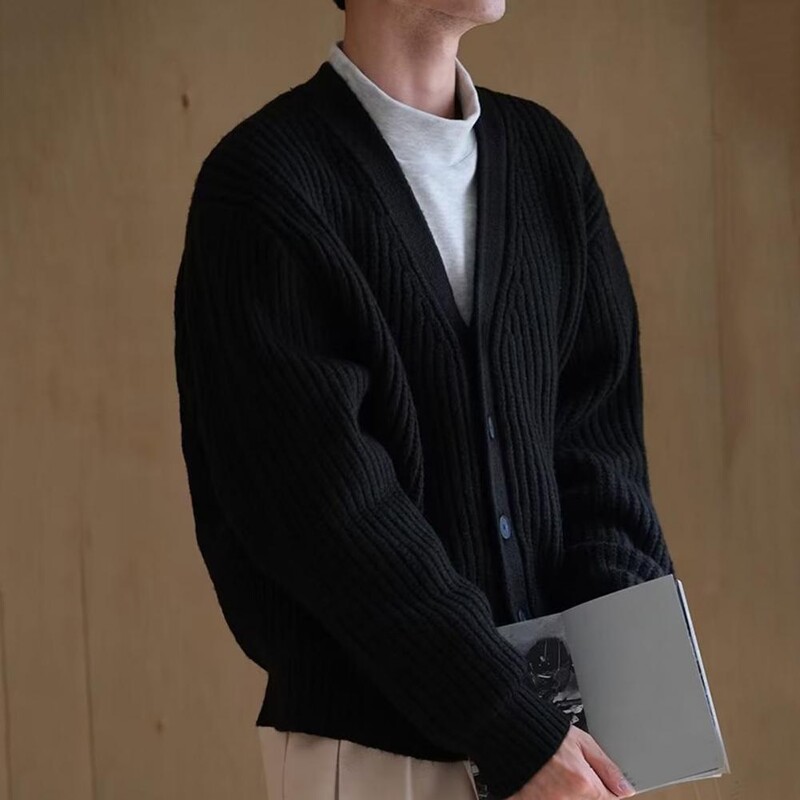 Jaciņa Vīriešu šiks rudens silti, vienkārši adāmi džemperi japāņu stilā Skaisti V veida kakla izgriezuma džemperis ar vienrindu mētelis vīriešu apģērbi