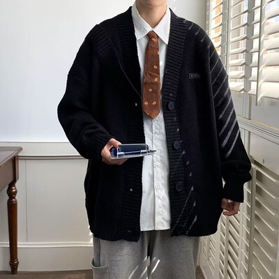 Vīriešu jaka, poga ar V-veida kakla izgriezumu, rudens stulbs, somīgs japāņu stila Harajuku, pāra trikotāža High Street katru dienu