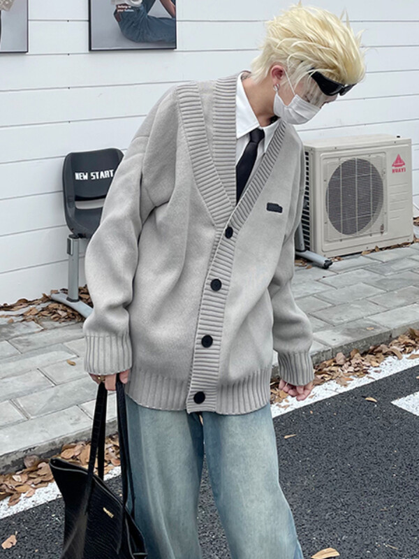 Vīriešu jaka, poga ar V-veida kakla izgriezumu, rudens stulbs, somīgs japāņu stila Harajuku, pāra trikotāža High Street katru dienu