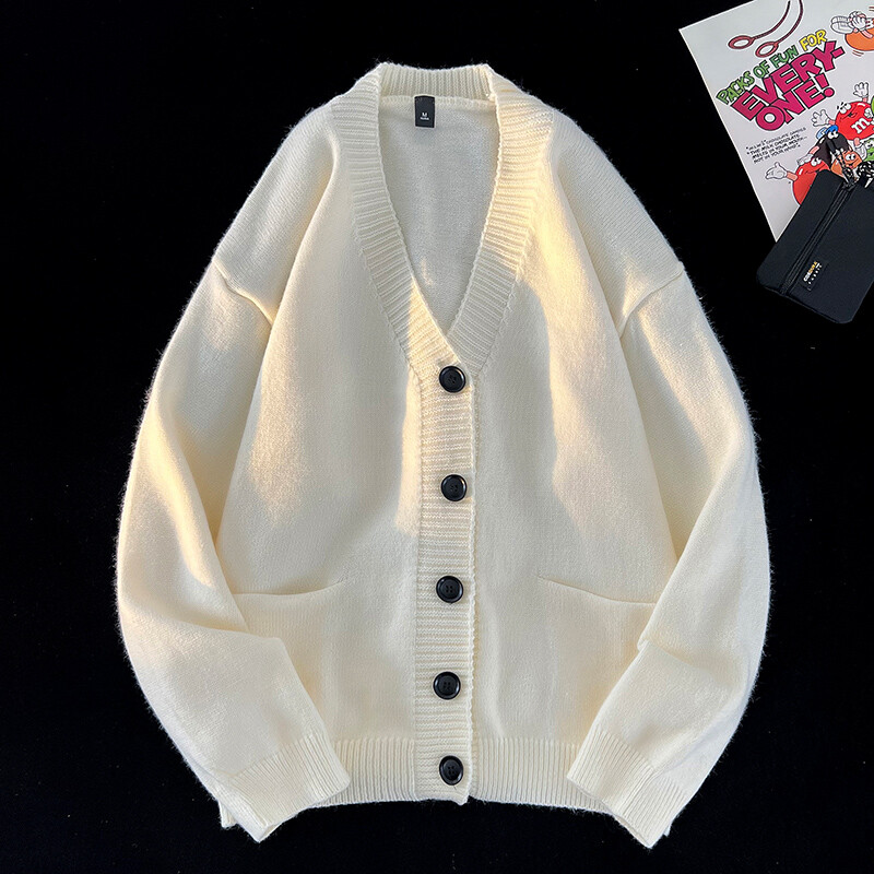 Rudens un ziemas jauna korejiešu modes daudzpusīga ikdienas jaka, rievota V veida kakla izgriezuma džemperis jaka Vīriešu gaiša žakarda dizaina jaka