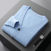 Gyapjú férfi klasszikus egyszínű kötött V-nyakú kardigán pulóver puha táskás felsőkategóriás kardigánok pulóverek kabát kasmír ruházat