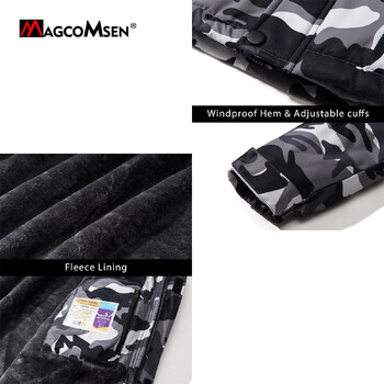 MAGCOMSEN Fleece τζάκετ σκι Ανδρικό με κουκούλα αδιάβροχο θερμικό παχύ ζεστό Camo Parka Αφαιρούμενα παλτά με κουκούλα χειμώνα Snowboard Anorak