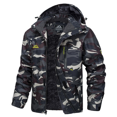 MAGCOMSEN Flīsa slēpošanas jaka vīriešiem ar kapuci ūdensizturīgs termiski biezs, silts Camo Parka noņemams mēteļi ar kapuci ziemas snovborda Anorak