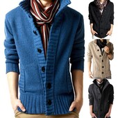 Férfi pulóver Férfi kardigán varrással álló gallér hosszú ujjú oldalzsebek gombok záródás egyszínű pulóver kabát kötöttáru