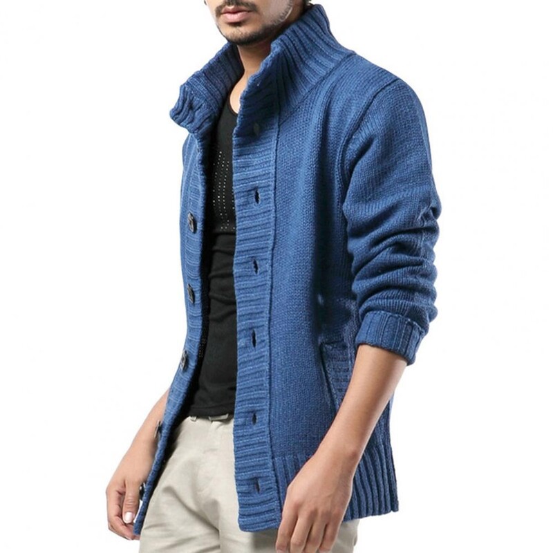 Férfi pulóver Férfi kardigán varrással álló gallér hosszú ujjú oldalzsebek gombok záródás egyszínű pulóver kabát kötöttáru