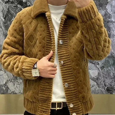 Stílusos alkalmi férfi polár bélésű, vastagított dzseki őszi téli meleg felső póló Sokoldalú férfi viselet fiataloknak 30-50 éves korig