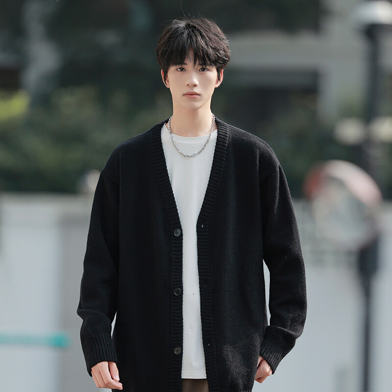 Korejski ulični kardigan muška jesen zima muška odjeća pleteni džemperi kaputi za muškarce kardigan V ovratnik kardigani u trendu 2024.