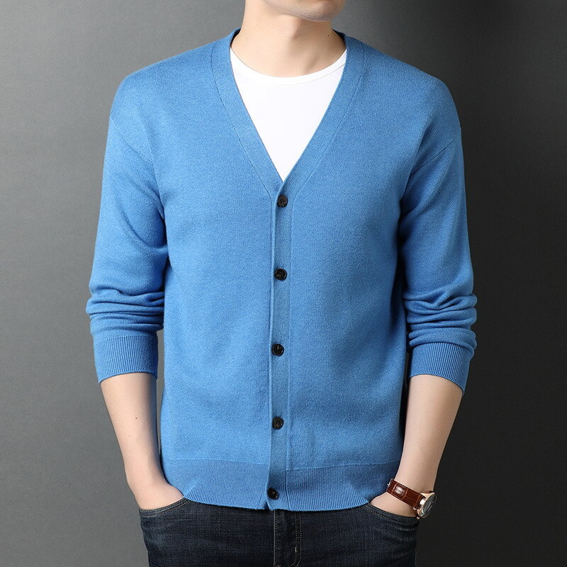 Supersmalks Merino Kašmira Džemperis Trikotāžas Vīriešu Apģērbs Korejiešu vienkrāsains Brīvs V veida kakla izgriezuma kardigāns Augstākās klases mētelis vīriešiem