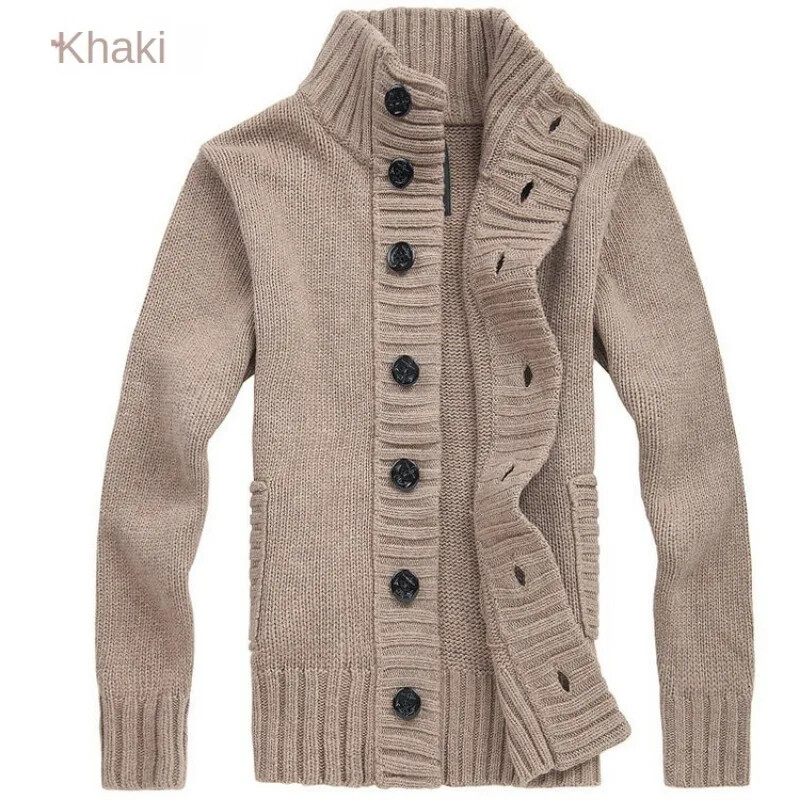 Vīriešu džemperis priekšpusē ar pogām jaciņa svīteri ar apkaklīti vīriešiem mētelis silts trikotāžas apģērbs