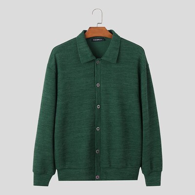 2023. gada vīriešu džemperi vienkrāsains trikotāžas atloks ar garām piedurknēm, poga, ikdienas vīriešu jaka, ielas apģērbs korejiešu virsdrēbes INCERUN S-5XL