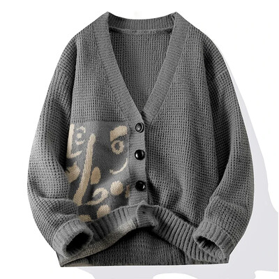 2024. gada rudens/ziemas džemperis vīriešiem ar biezu modes jaciņu Vintage liela izmēra V veida kakla izgriezuma džemperis, brīva modes zīmola veste