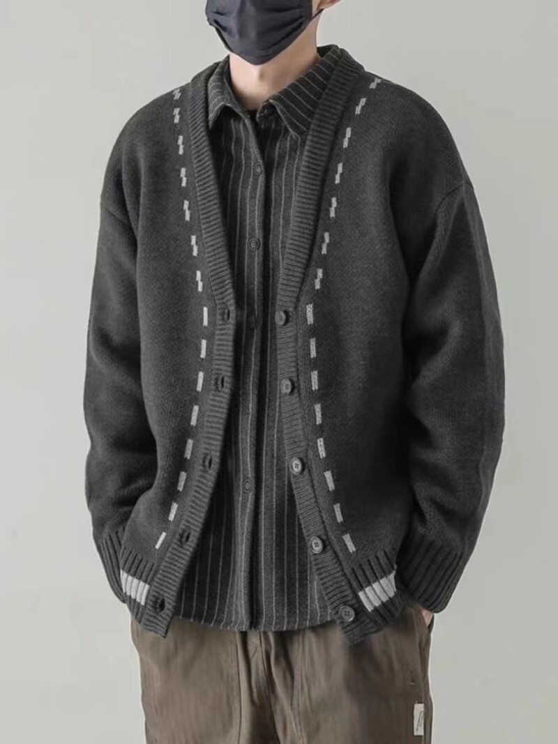 Vīriešu džemperis Brīvi vintage mēteļi Ielu apģērbi Adījums jaciņa Vīriešu ikdienas austs ar garām piedurknēm korejiešu modes estētisks atvērts oriģināls