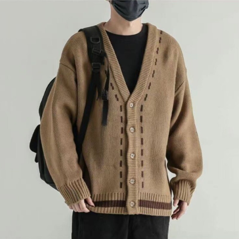 Vīriešu džemperis Brīvi vintage mēteļi Ielu apģērbi Adījums jaciņa Vīriešu ikdienas austs ar garām piedurknēm korejiešu modes estētisks atvērts oriģināls