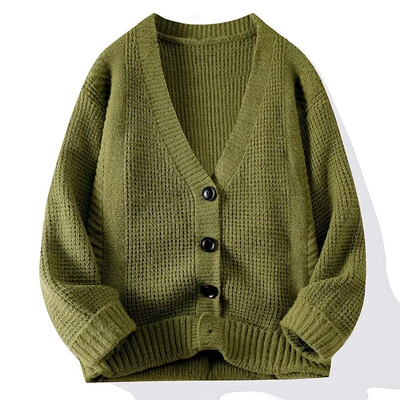 2024. gada rudens un ziemas jauns vīriešu džemperis ar V veida kakla izgriezumu ar biezām garām piedurknēm ārpusē Ērts, silts vīriešu džemperis