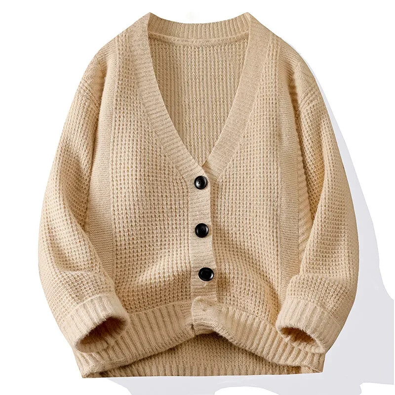 2024. gada rudens un ziemas jauns vīriešu džemperis ar V veida kakla izgriezumu ar biezām garām piedurknēm ārpusē Ērts, silts vīriešu džemperis