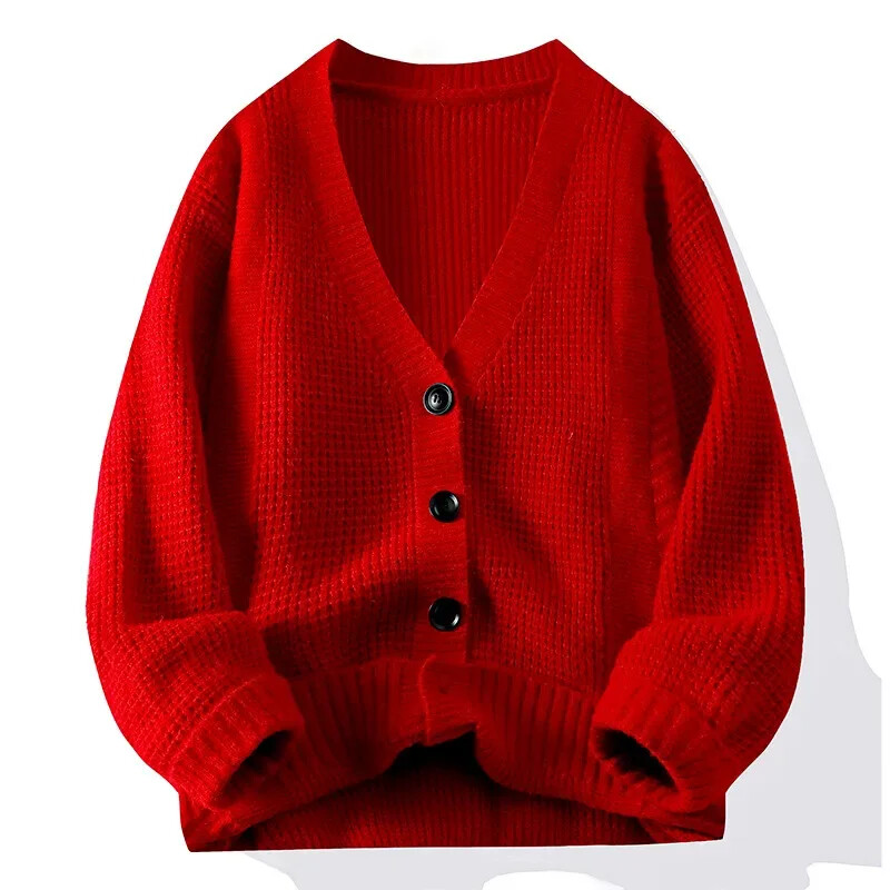 2024. gada rudens un ziemas jauns vīriešu džemperis ar V veida kakla izgriezumu ar biezām garām piedurknēm ārpusē Ērts, silts vīriešu džemperis