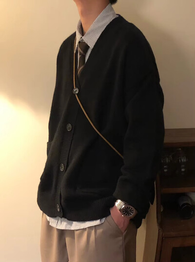 Kardigánok Férfi Retro Egyszerű Utcai Ruha Őszi Téli Meleg V-nyakú Tömör Zseb Népszerű amerikai stílusú férfi kötés hétköznapi