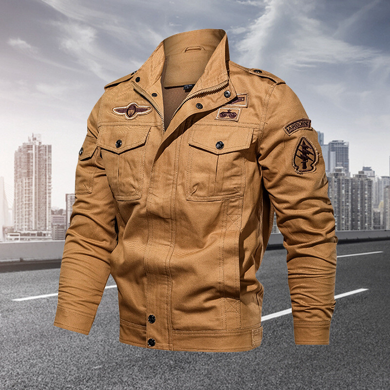 Rudens un ziemas vīriešu jaka ikdienas kokvilnas izšuvumi kabatas bomber jaka modes darba apģērbs armija zaļš vīriešu apģērbs S-XXXL