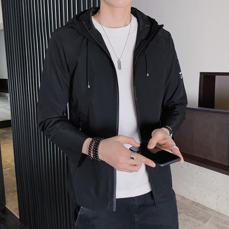 2024. gada vīriešu ikdienas pilota jaka ar kapuci vēja necaurlaidīga rudens modes augstākās klases vienkrāsaina apdruka