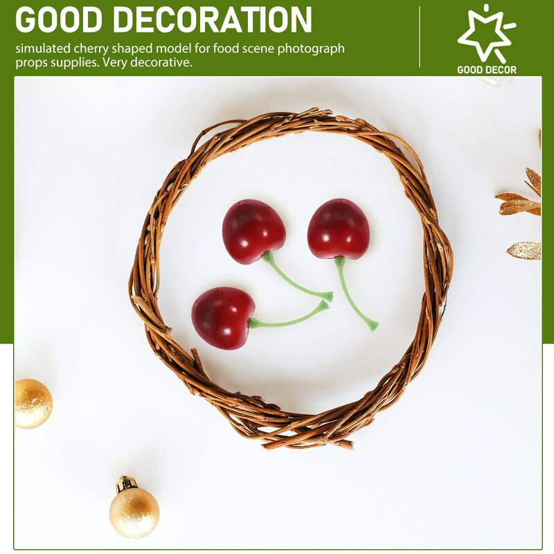 Imituoti vaisių vyšnių modelį Realistiškas vyšnių modelis Vaisių ornamentas netikras plastikinis vaisius vyšnių atrama Vakarėlio fotografija vaisius