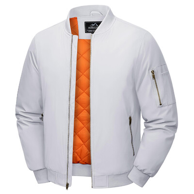 TACVASEN vīriešu klasiskā bomberjaka rudens bieza, silti oranža odere ar pilnu rāvējslēdzēju, vēja necaurlaidīga, ikdienas polsterēta lidojuma pilota jaka