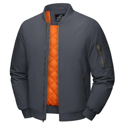 TACVASEN vīriešu klasiskā bomberjaka rudens bieza, silti oranža odere ar pilnu rāvējslēdzēju, vēja necaurlaidīga, ikdienas polsterēta lidojuma pilota jaka